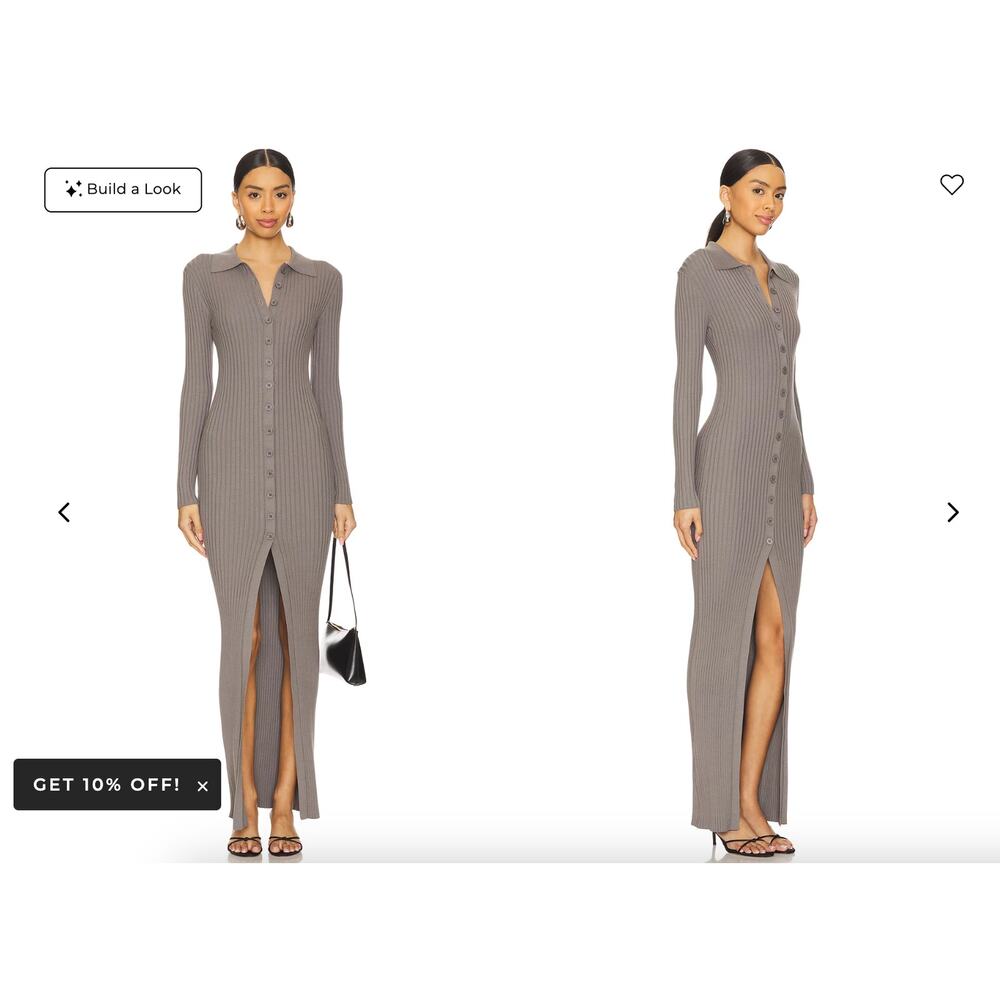 Lovers + Friends Quinn Sweater Maxi Dress Fitted Ribbed Gray Women's Size L